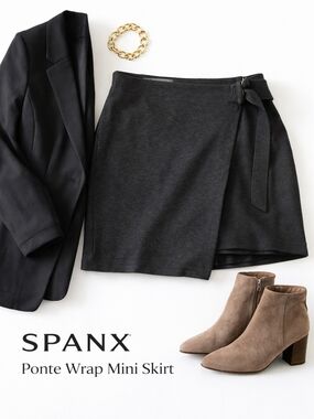 SPANX Ponte Wrap Mini Skirt 1X NWT Built-In Shorts Shaping Charcoal